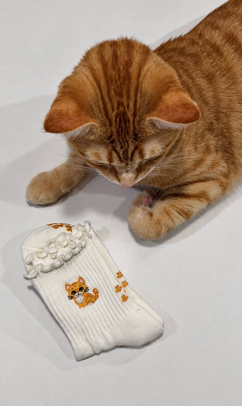 The Orange Cat Embroidered Pilates Grip Sock