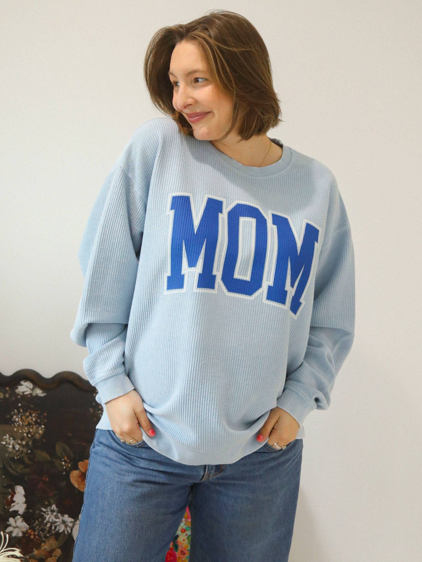 Charlie Southern Classic Blue Mom Corded Crew