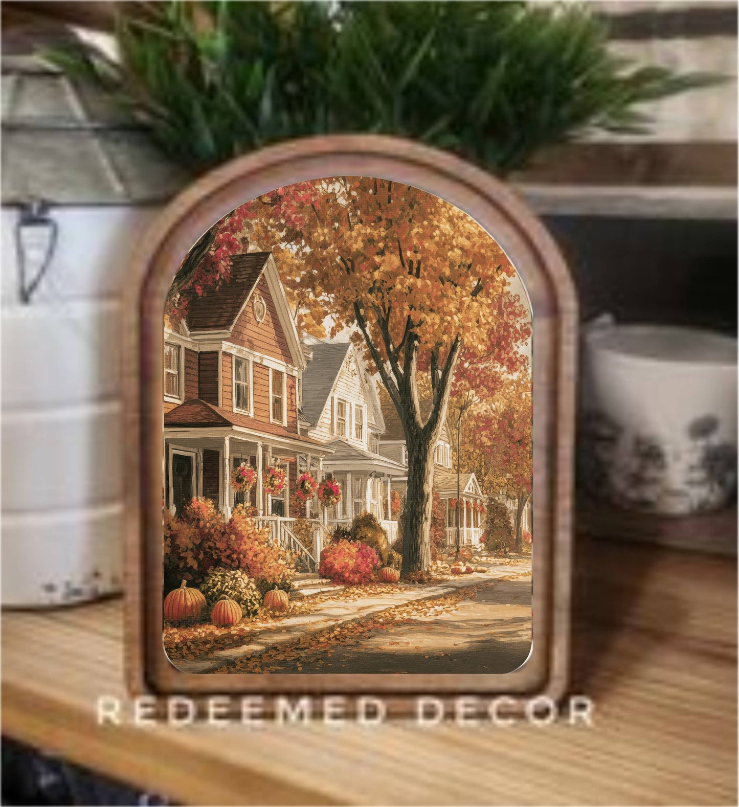 Arch Top Autumn Street Framed Art : 6x8"