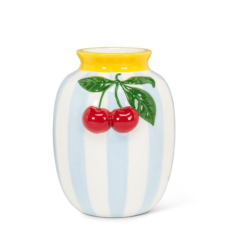 Small Striped Vase With Cherries