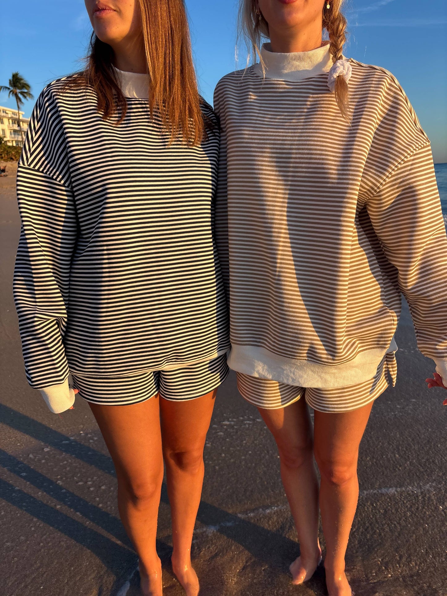 Brown and White Big Striped Mockneck Sweatshirt