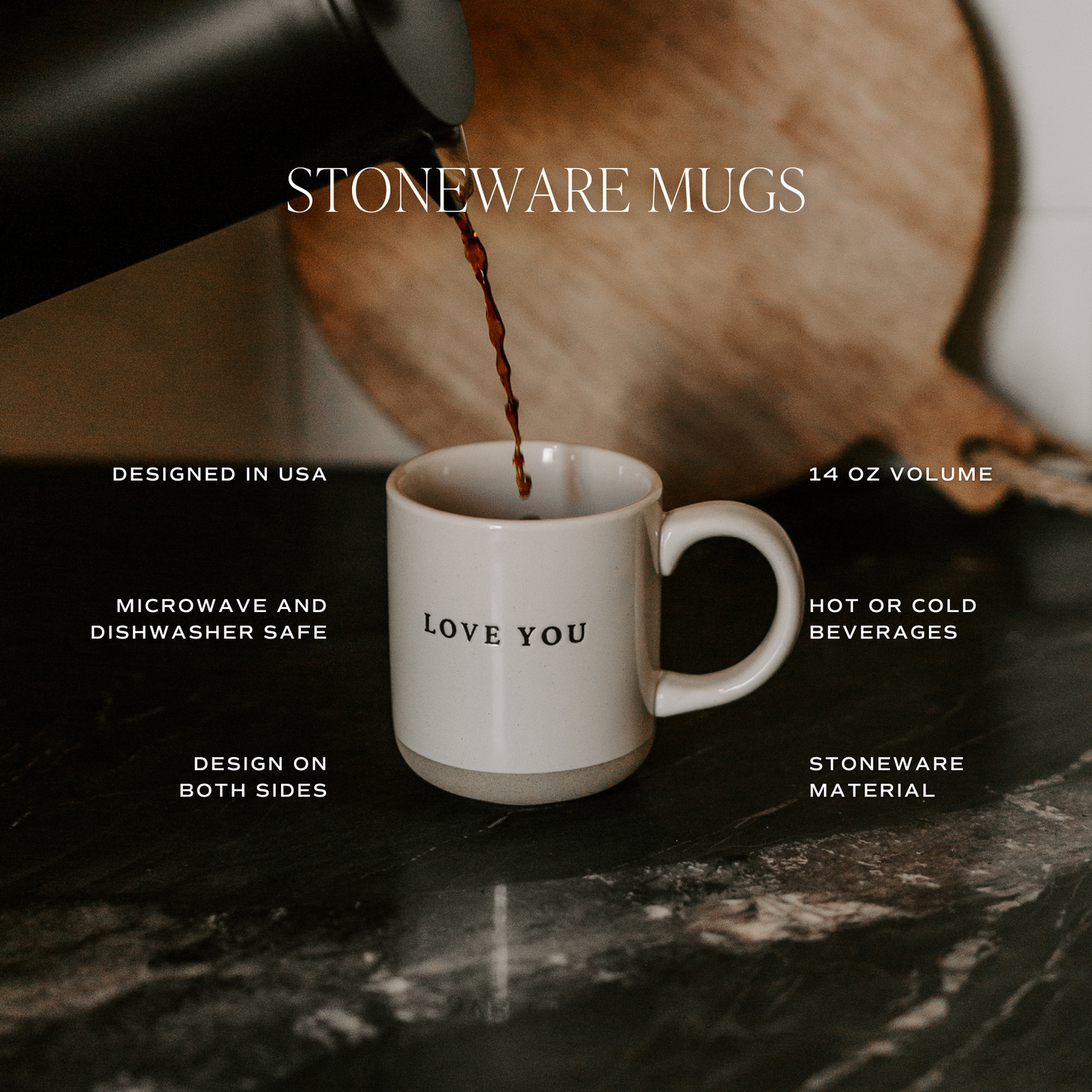 Blue Floral Stoneware Coffee Mug