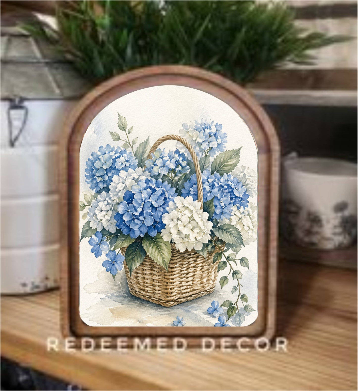 Arch Top Blue Hydrangeas Framed Art : 6x8"