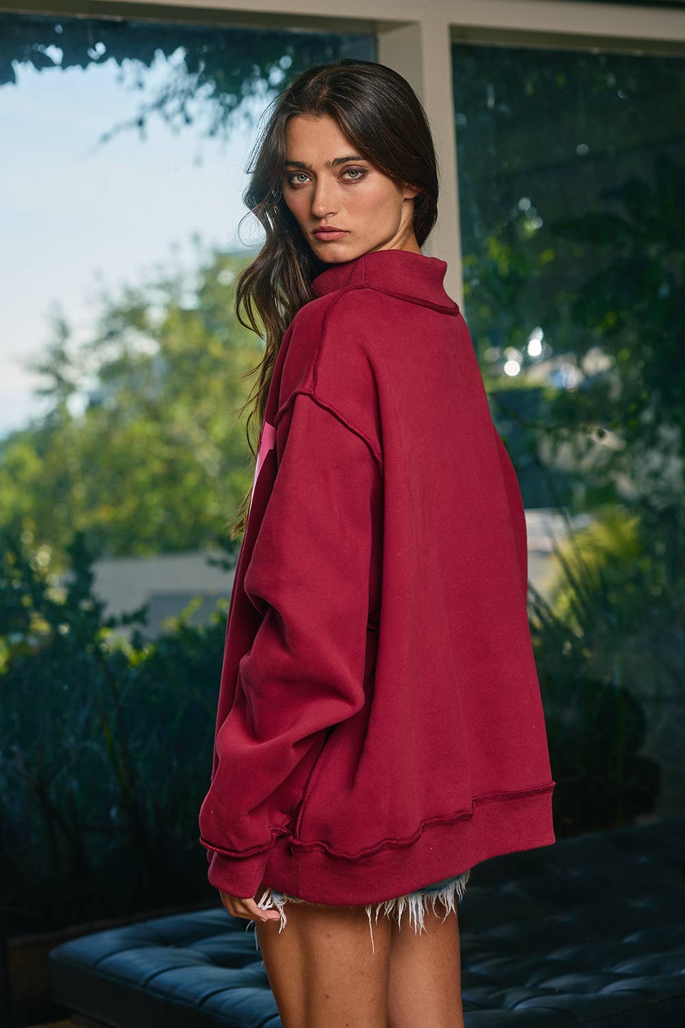 Burgundy Dilly Dally Mockneck Sweatshirt