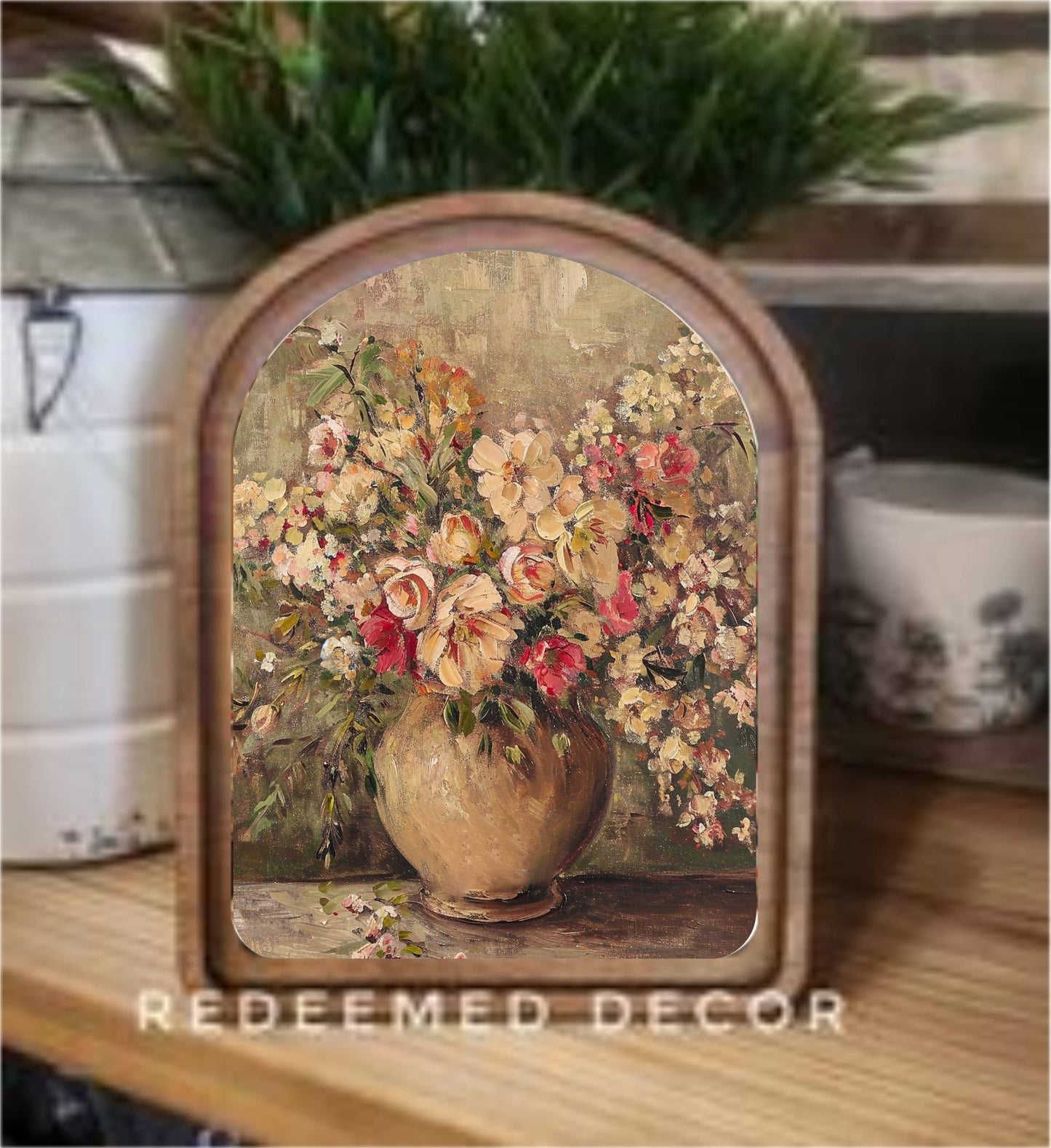 Arch Top Rustic Floral Vase Framed Art : 6x8"
