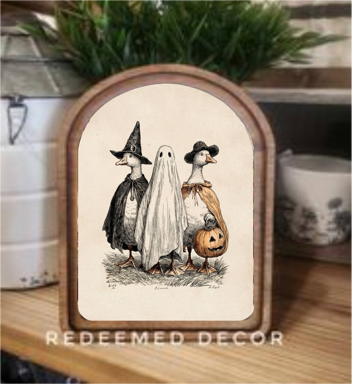 Arch Top Halloween Geese Framed Art : 6x8"