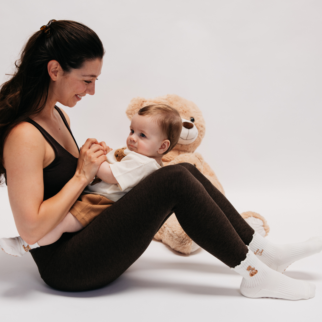 Mama Bear Double Embroidery Ruffle Pilates Grip Sock