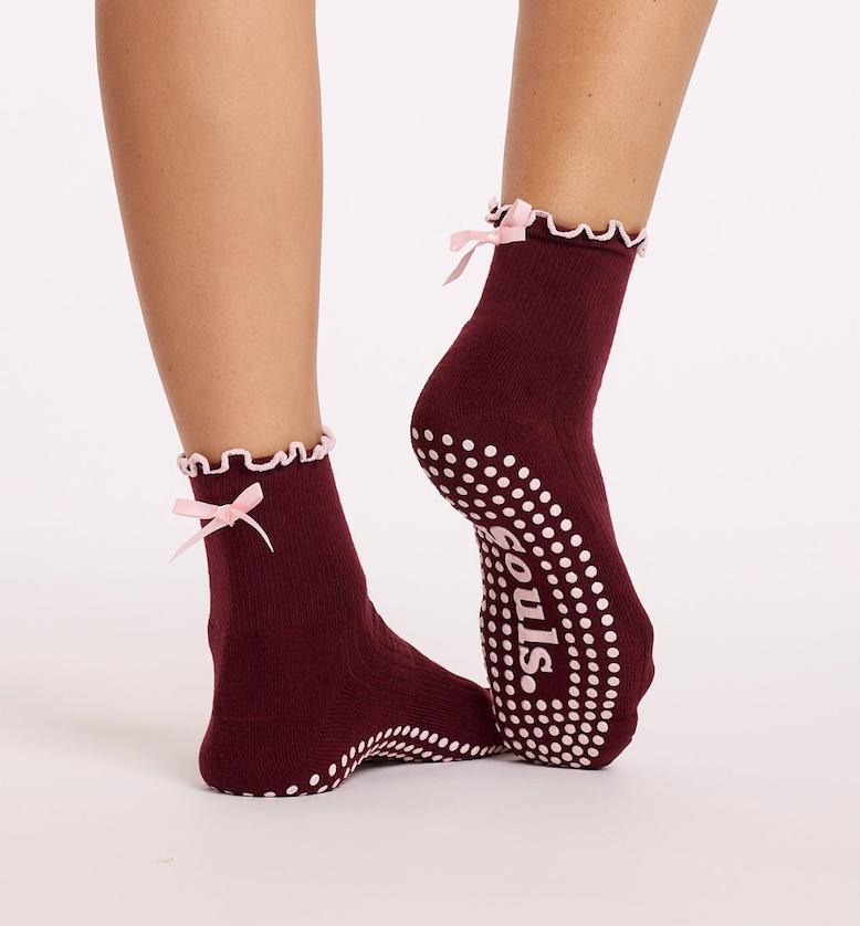 Souls. Burgundy Bow Grip Socks