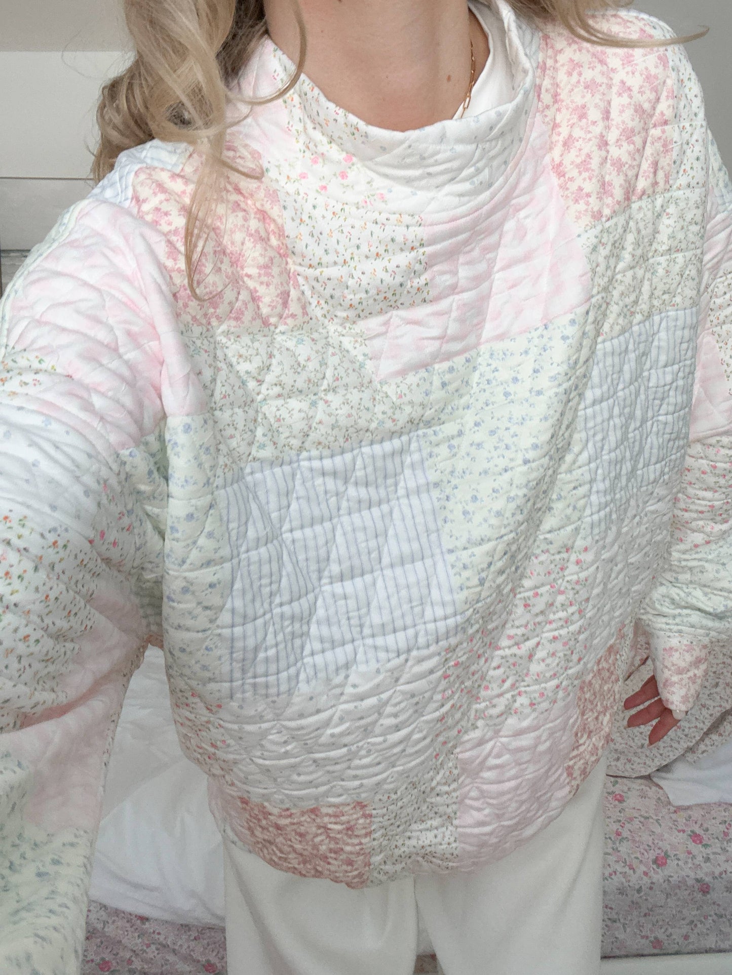 Pink Quilted Pastel Mockneck Sweatshirt