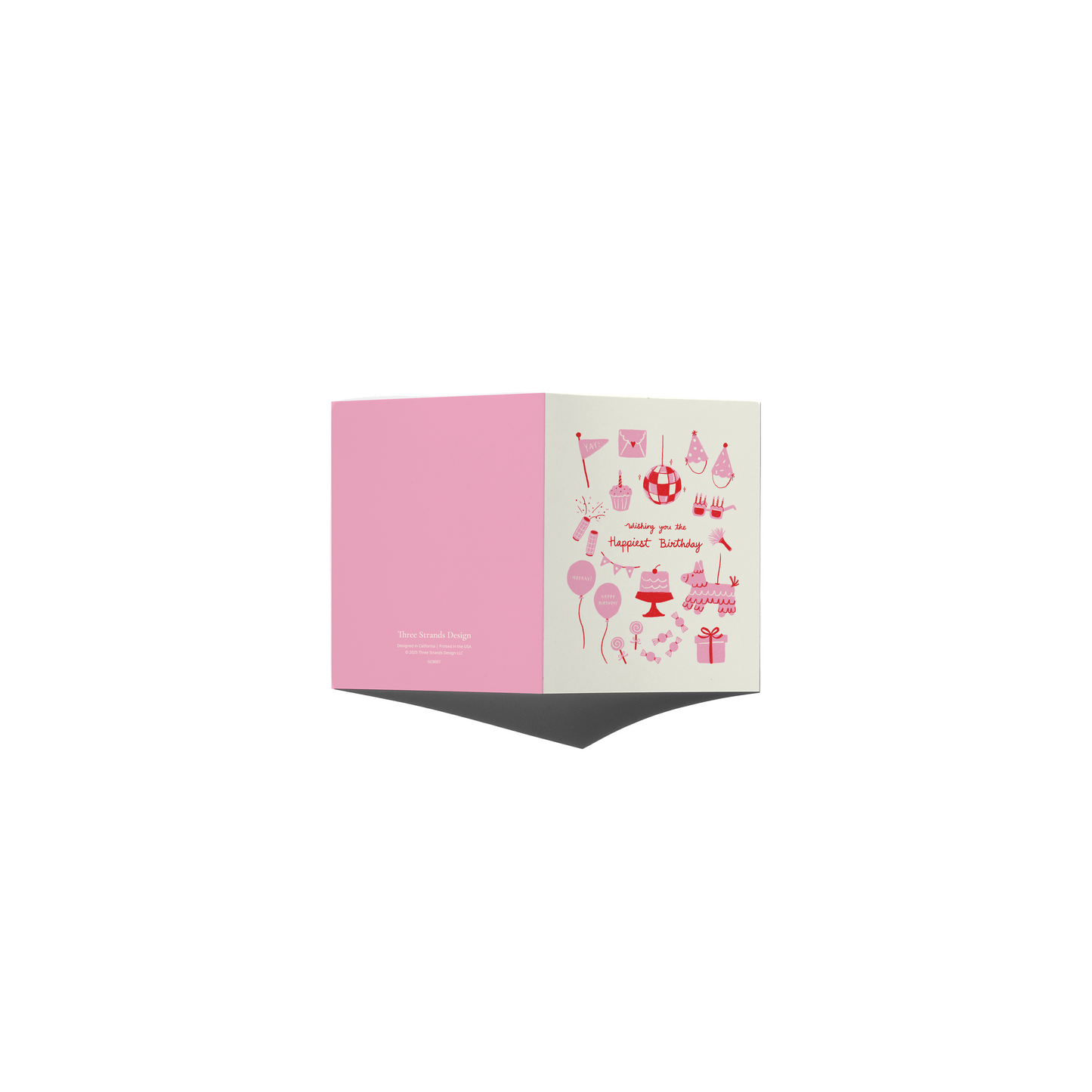 Pink Birthday Greeting Card with Birthday Party Illustration