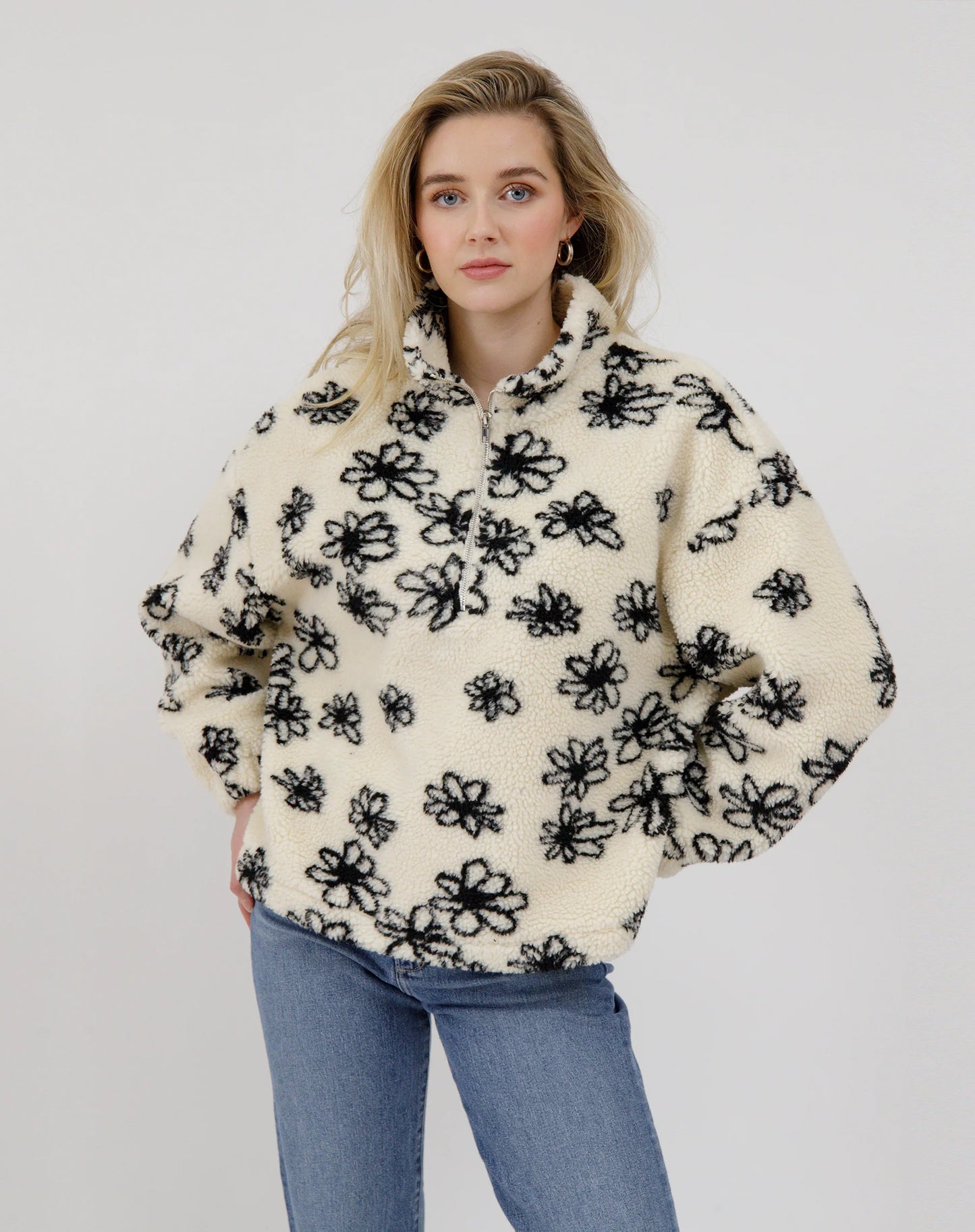 Brunette The Label Half Zip Floral Sherpa Jacket