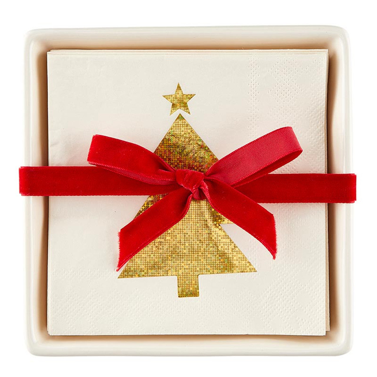 Ceramic Napkin Tray and Christmas Tree Napkins