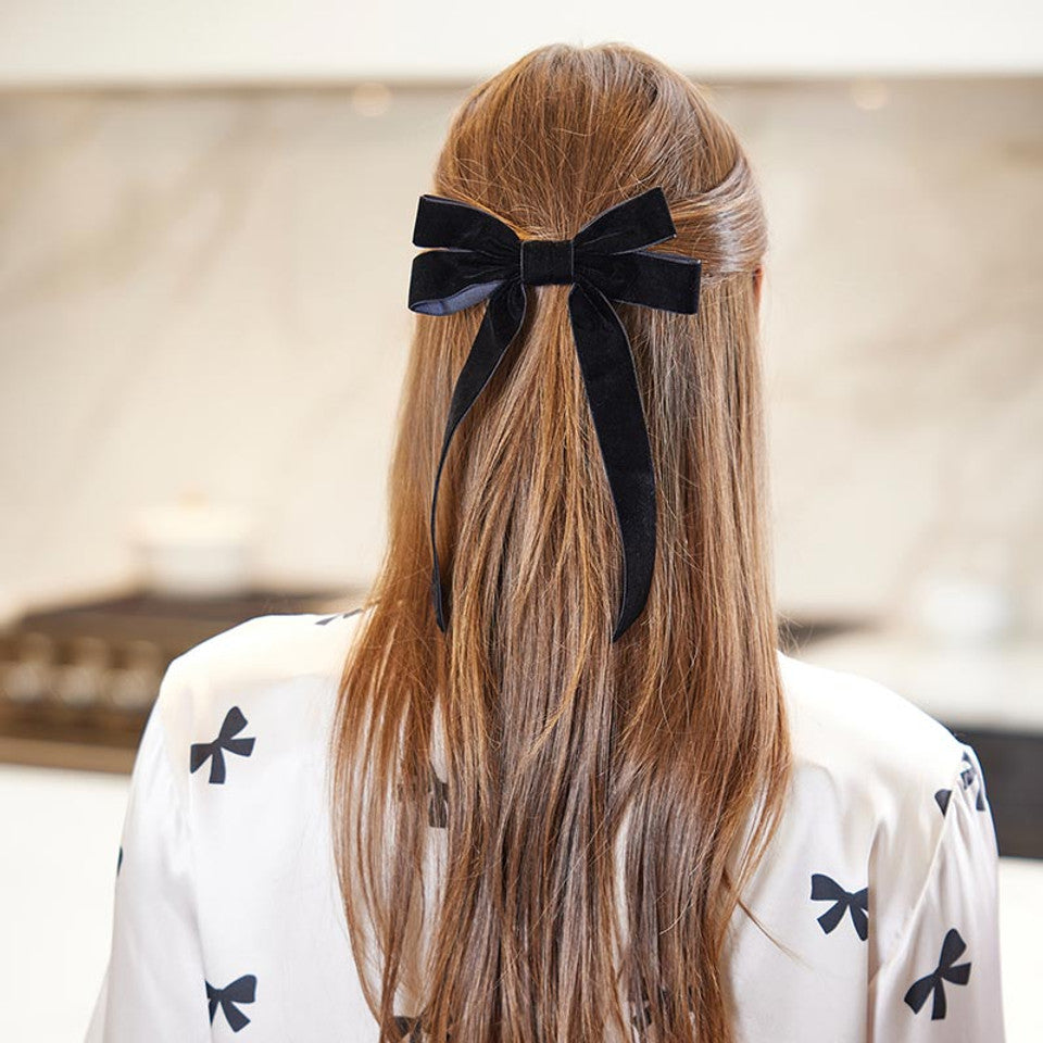 Velvet Hair Bows- Black & White Set of 2