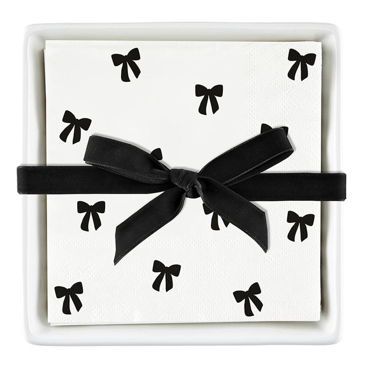 Ceramic Napkin Tray & Napkin Set- Bows