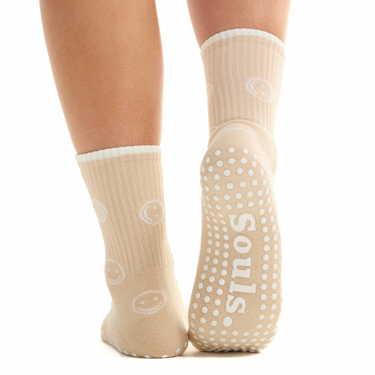 Souls. Beige Smiley Grip Socks