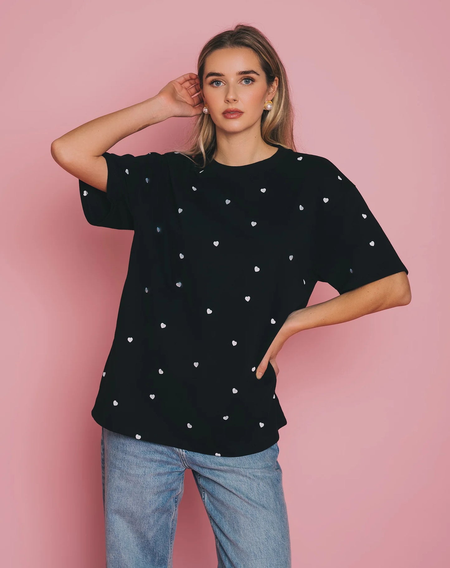 Brunette The Label Tiny Heart Oversized Boxy Tee