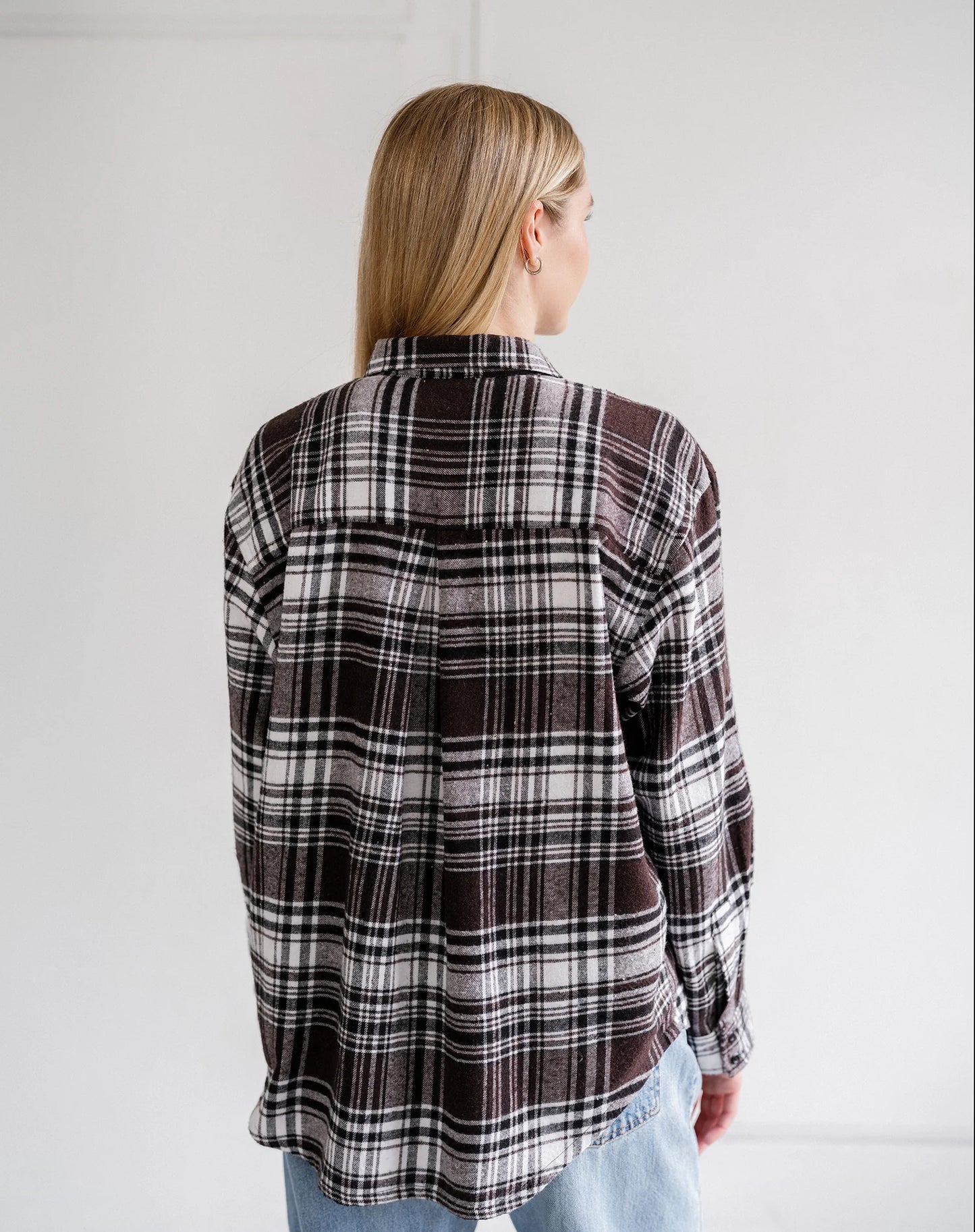 Brunette The Label Oversized Plaid Button Up