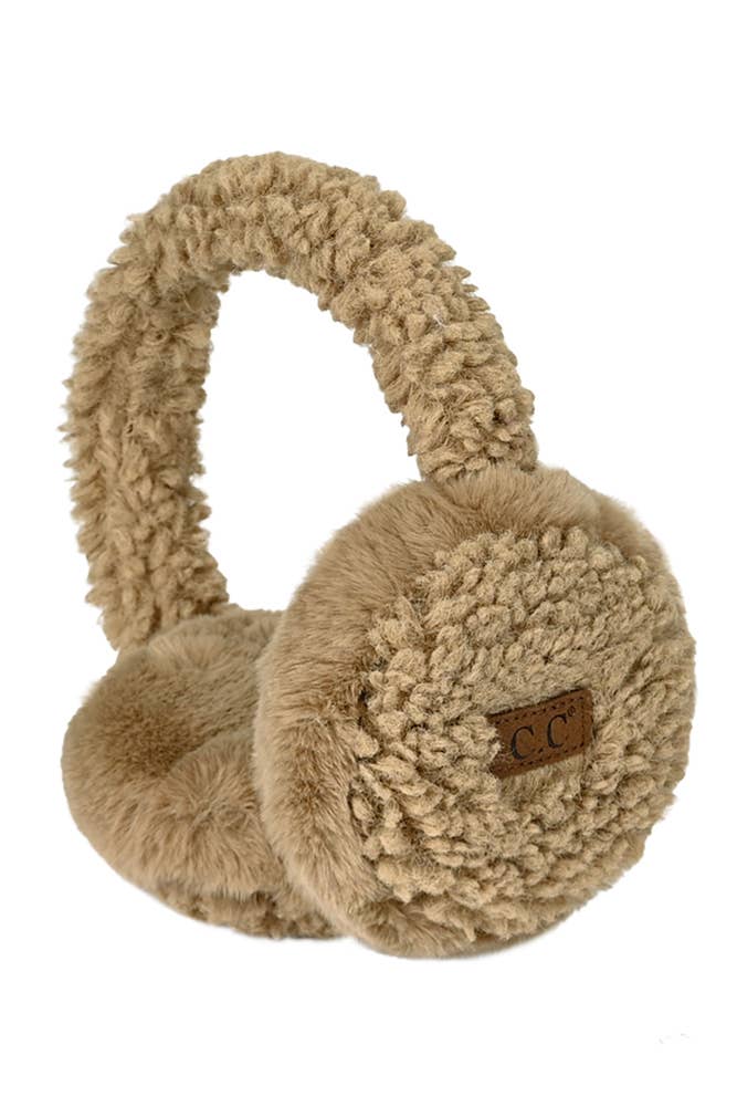 Faux Fur Sherpa Earmuffs: Dark Camel