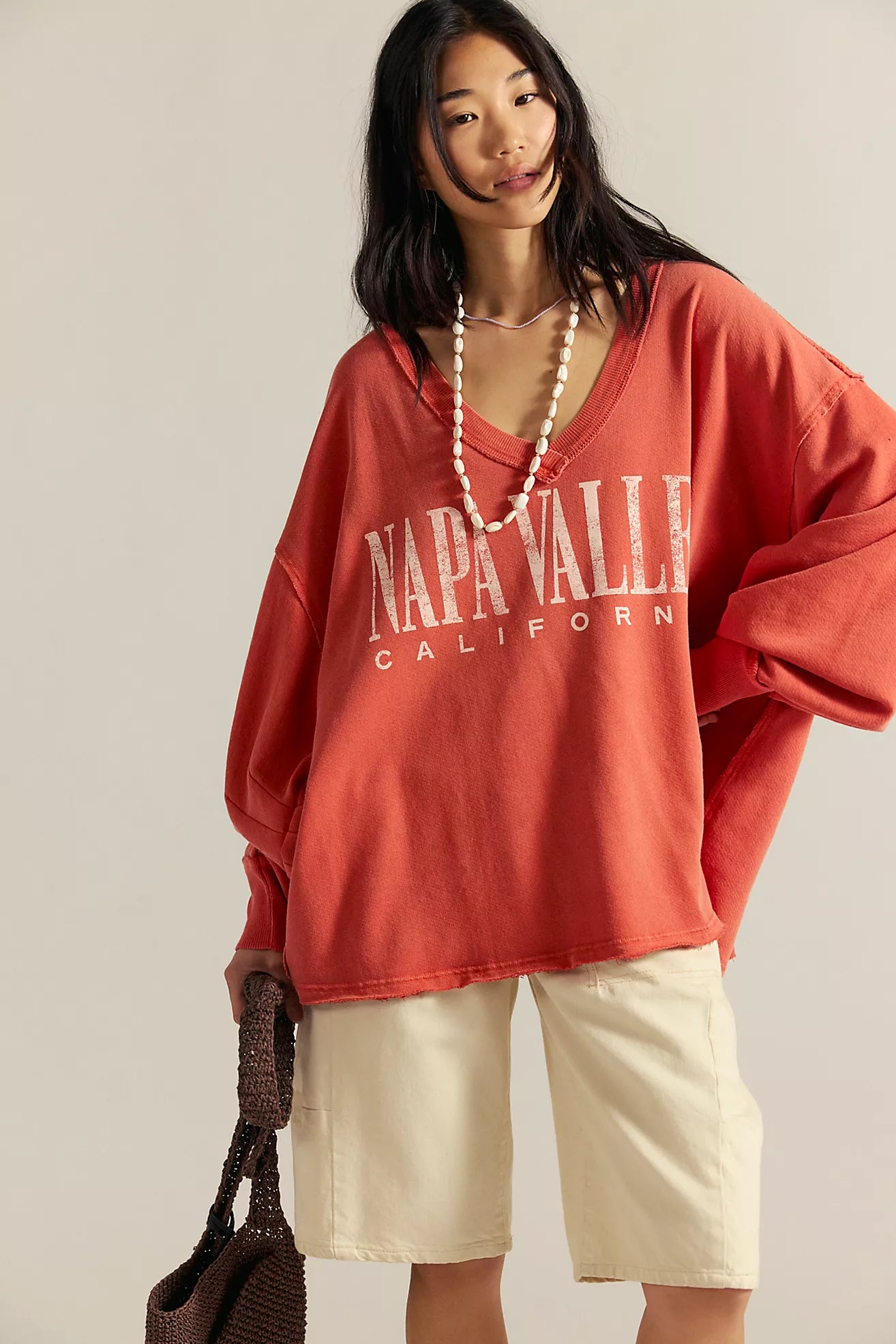 Free People Venice V-Neck Graphic Sweatshirt