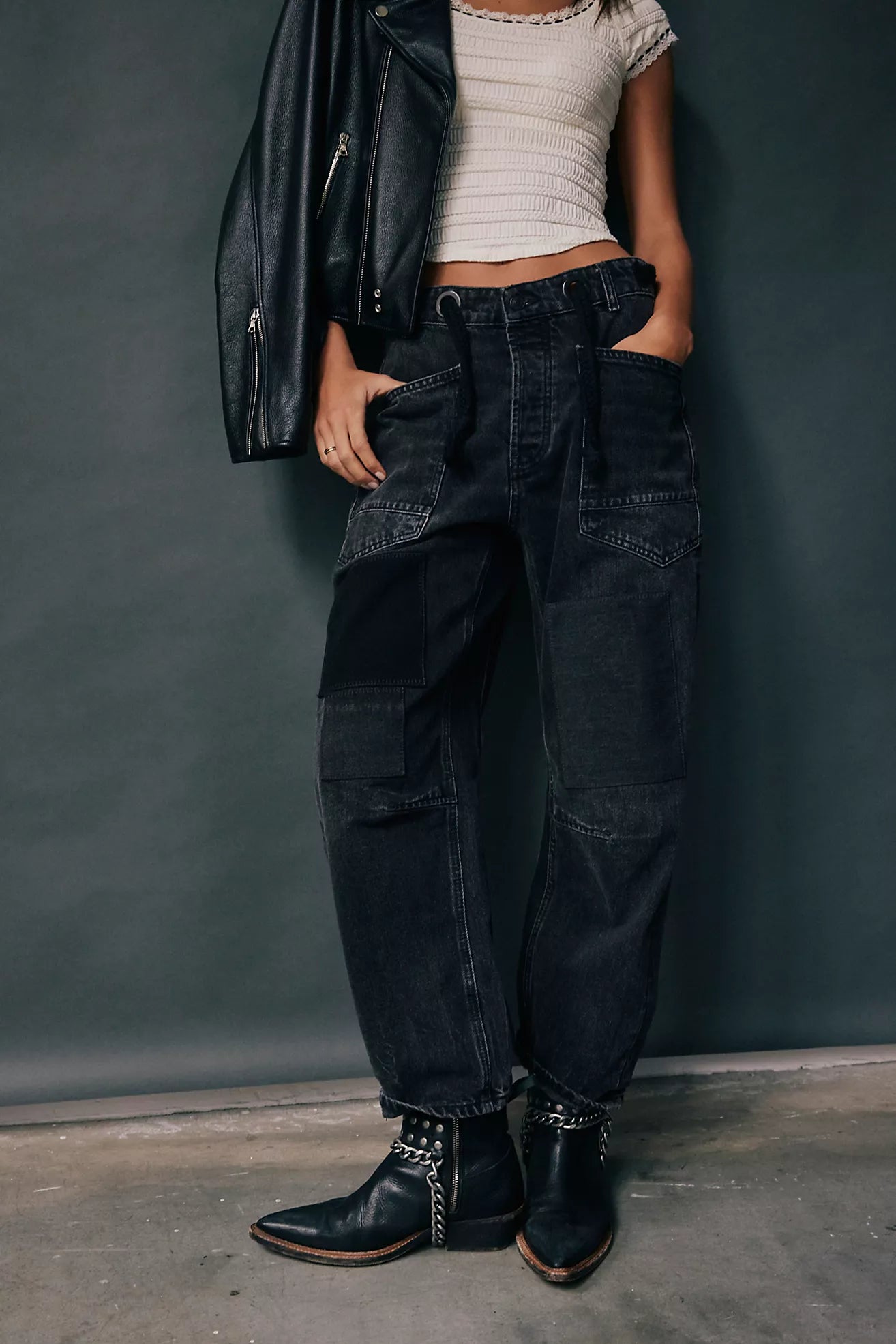Free People Moxie Low Slung Pull On Barrel Jeans