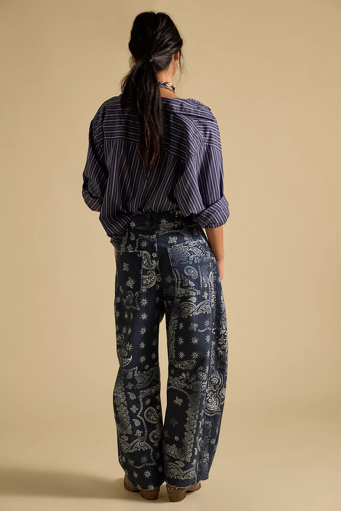 Free People Good Luck Printed Barrel Jeans