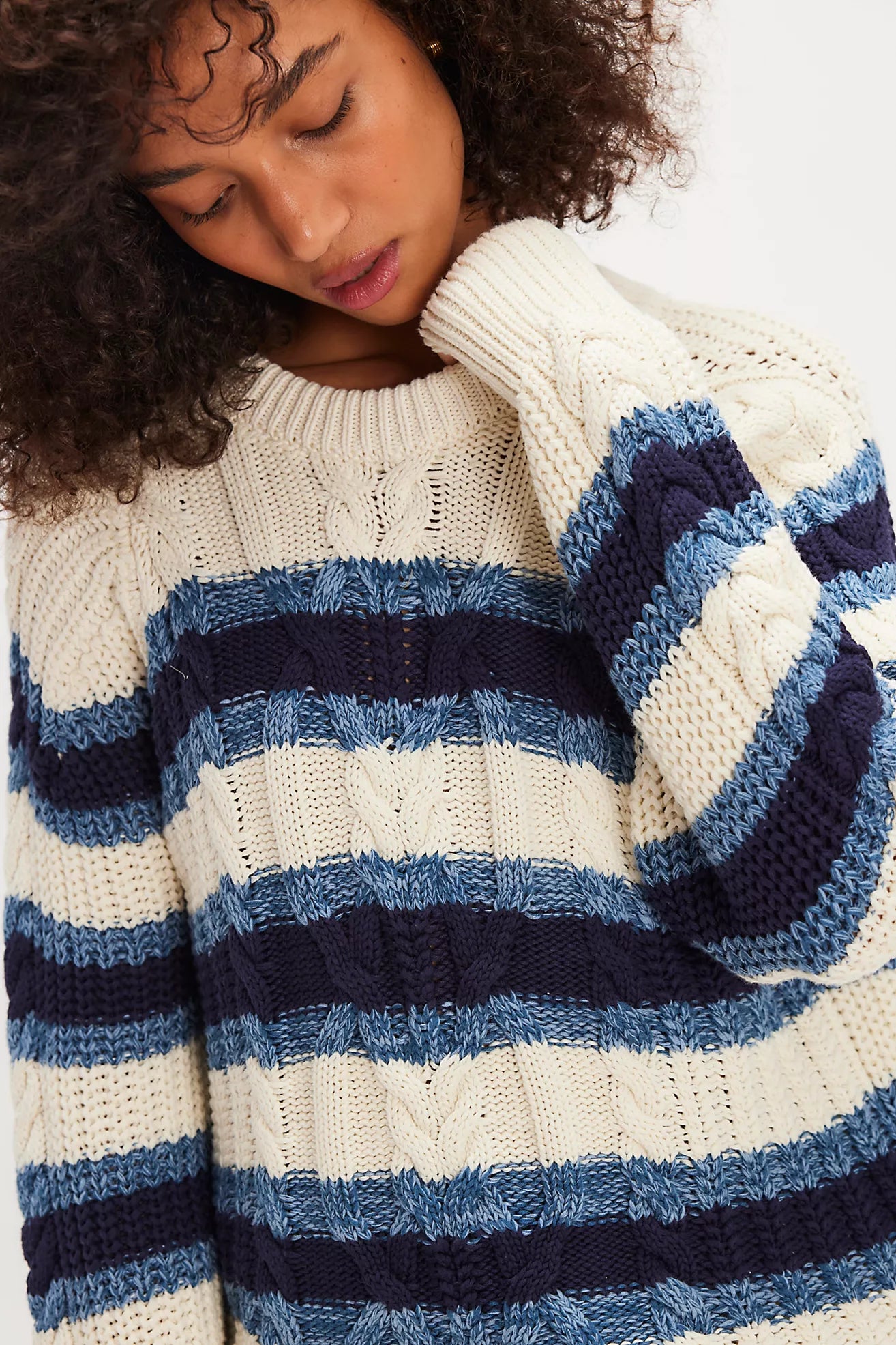 Free People Frankie Striped Cable Knit Sweater