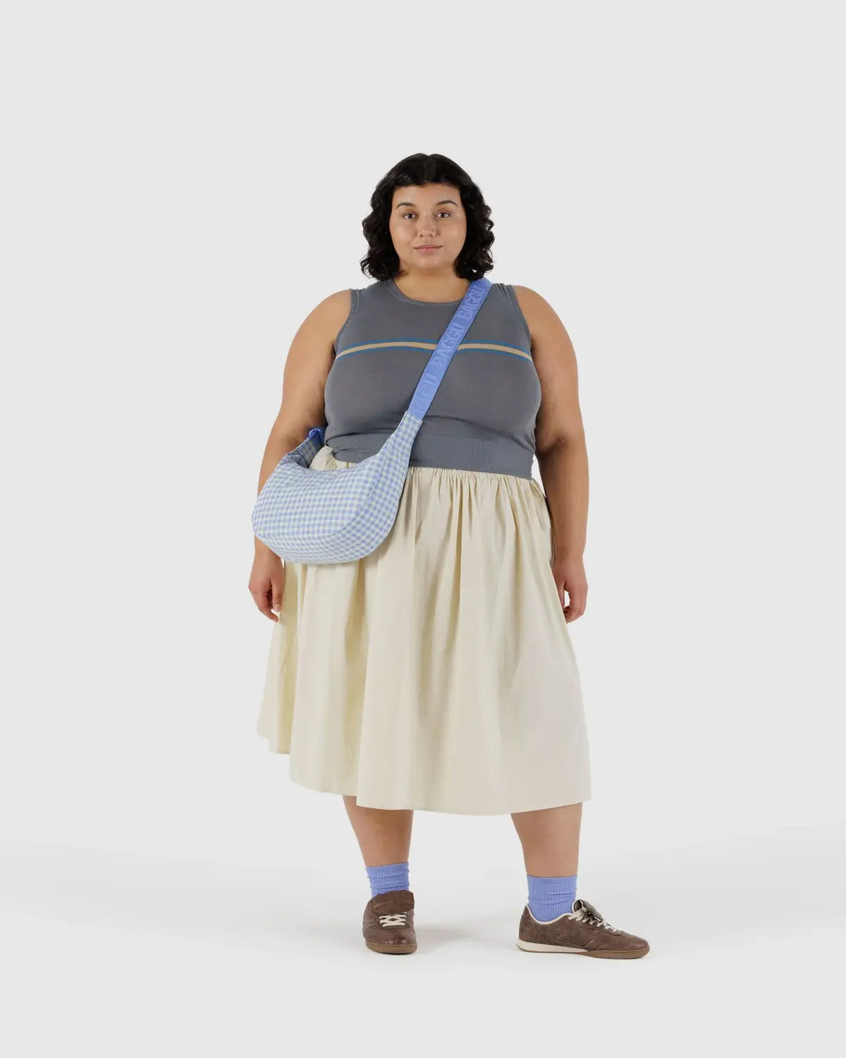 Baggu Medium Nylon Crescent Bag Light Blue Gingham