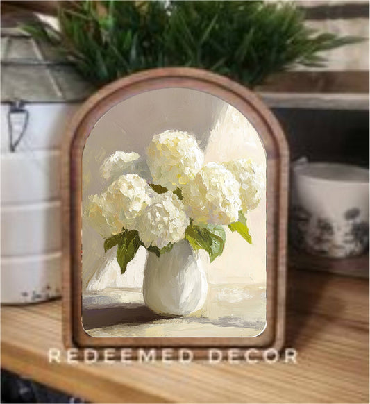 Arch Top Hydrangea Vase Framed Art  : 6x8"