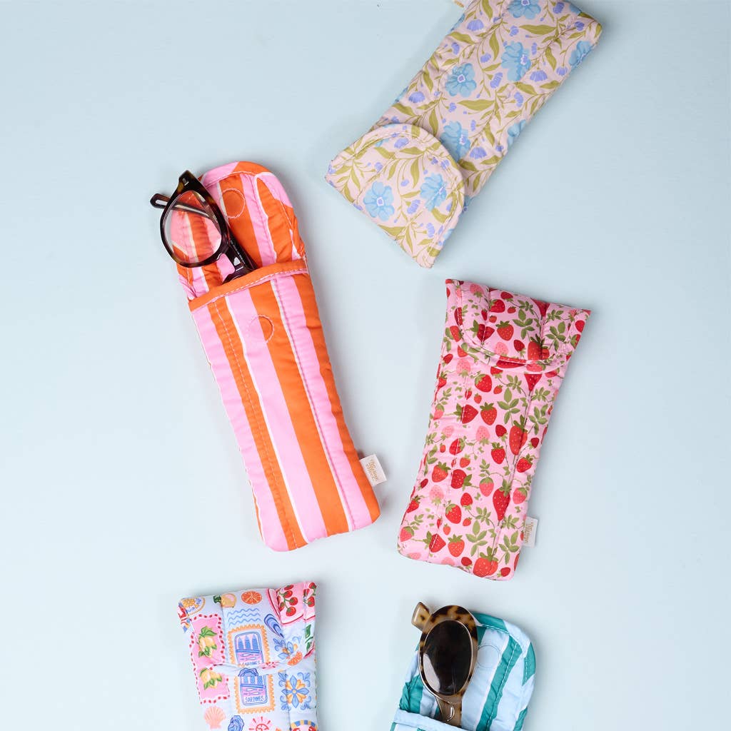 Puffy Sunglasses Case–Sicily Stripes Teal