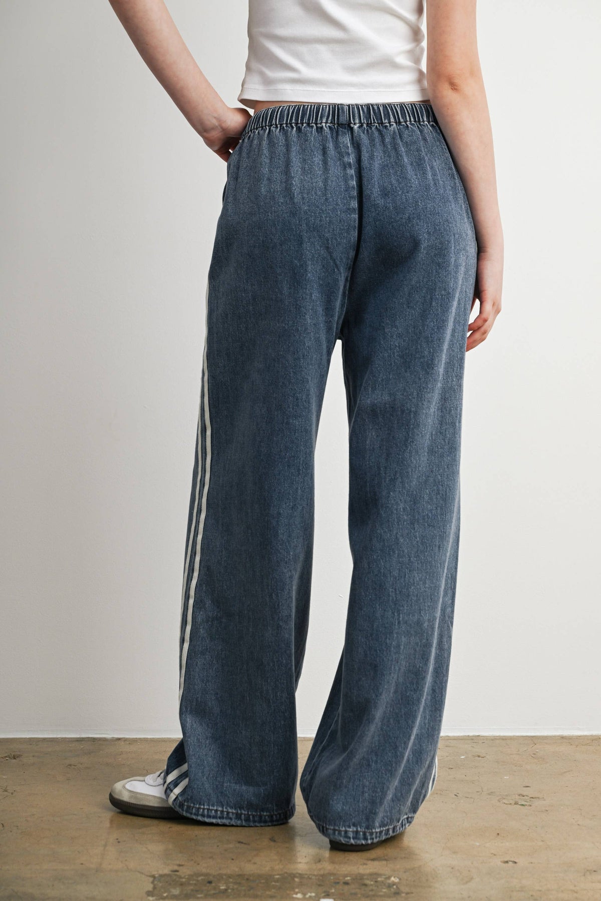 Side Stripe Wide Leg Denim Pants