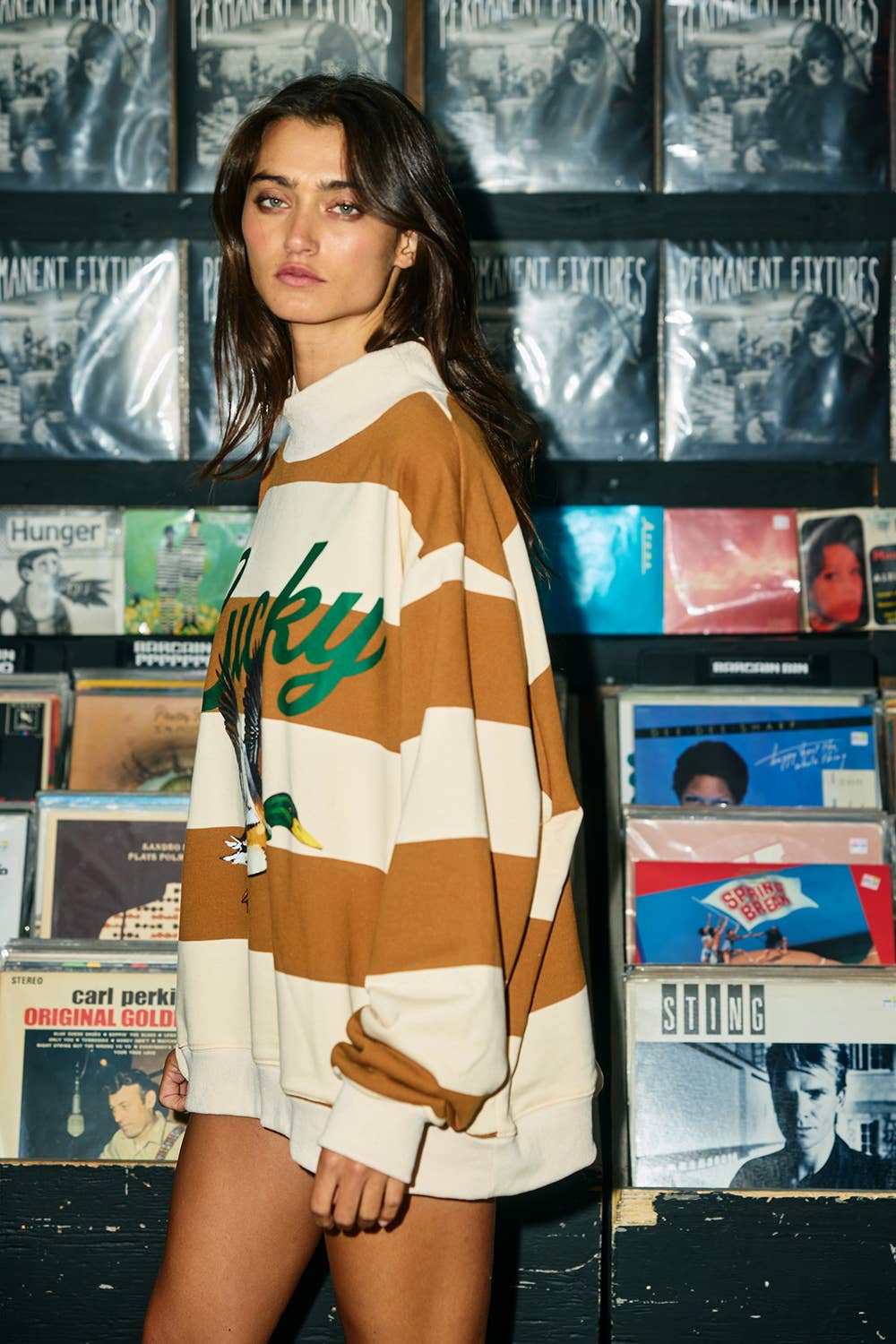 Lucky Duck Striped Mockneck Sweatshirt