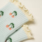 Cherry Ruffle Grip Sock [Baby Blue], Pilates Socks