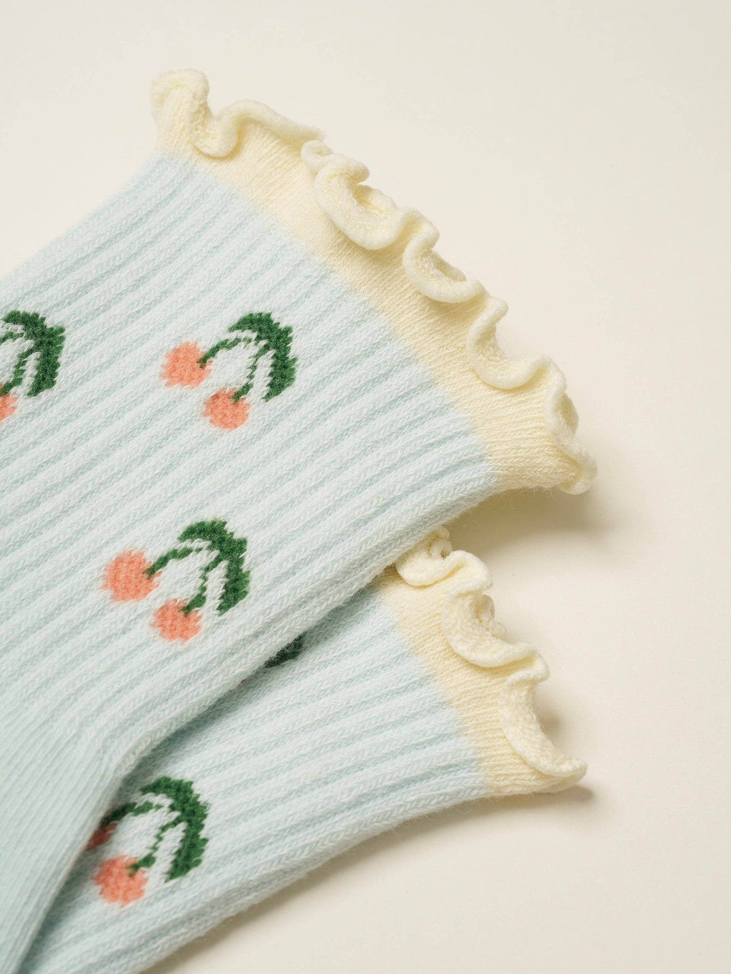 Cherry Ruffle Grip Sock [Baby Blue], Pilates Socks
