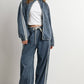 Oversized Denim Zip-Up Track Jacket