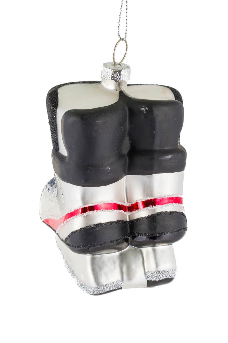 Hanging Silver/Red Glass Hockey Skates Ornament