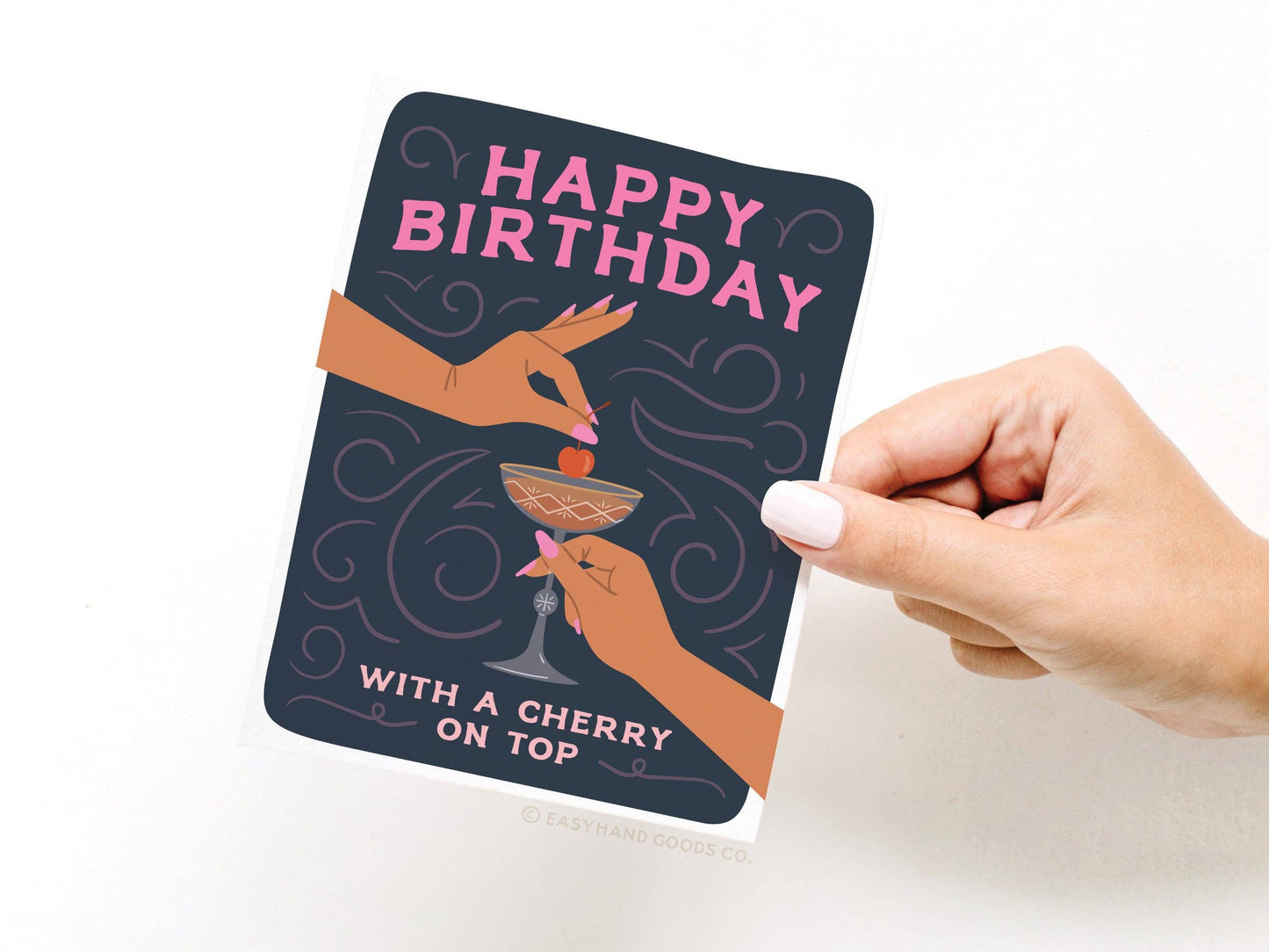 Happy Birthday Cocktail With Cherry On Top Greeting Card