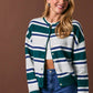 Striped Soft Knit Crew Neck Button Cardigan