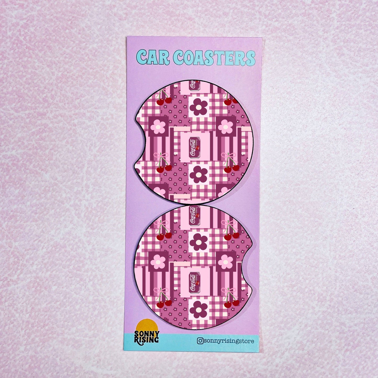 2 Car Coasters, Cherry Soda Patchwork