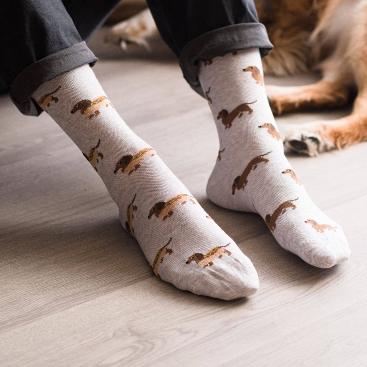 Men's Hot Dog Wiener Dog Mid-Calf Socks
