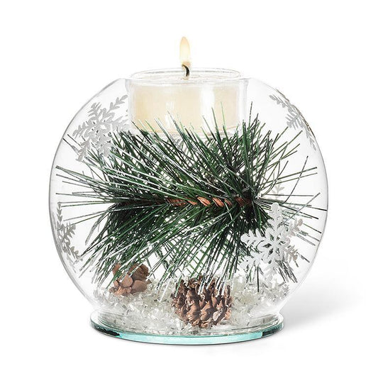 Pine Bough & Snow Votive Holder