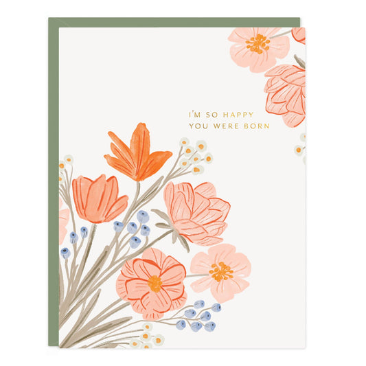 Born Flowers Birthday Greeting Card
