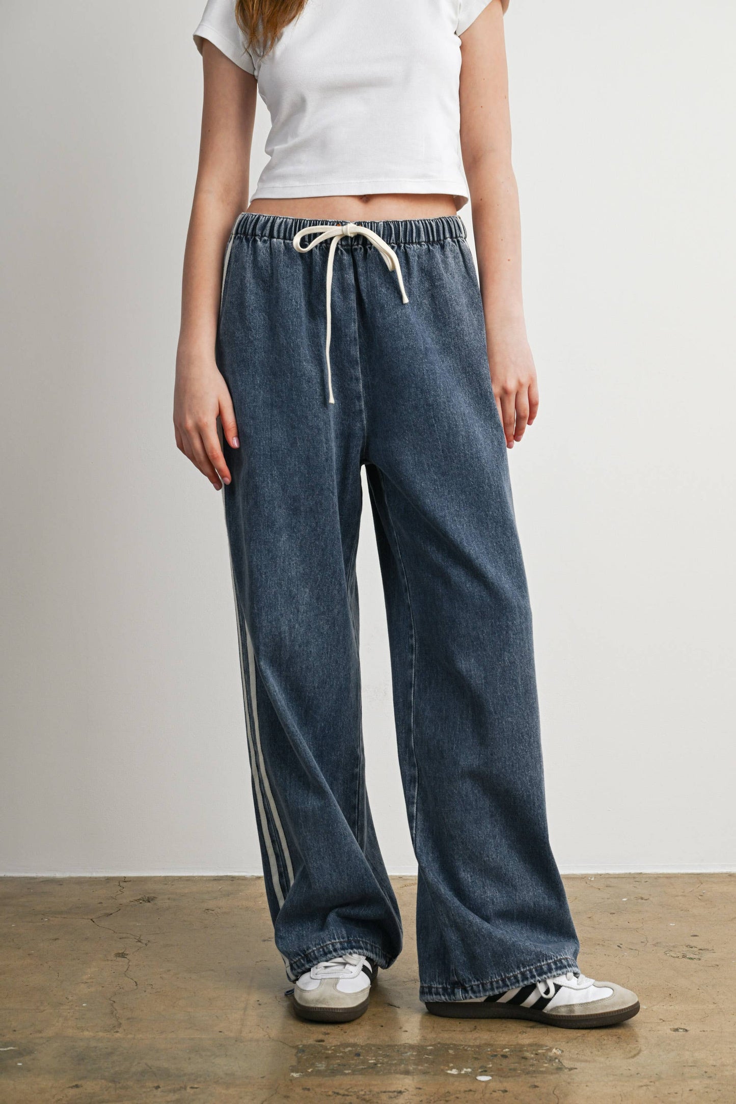 Side Stripe Wide Leg Denim Pants