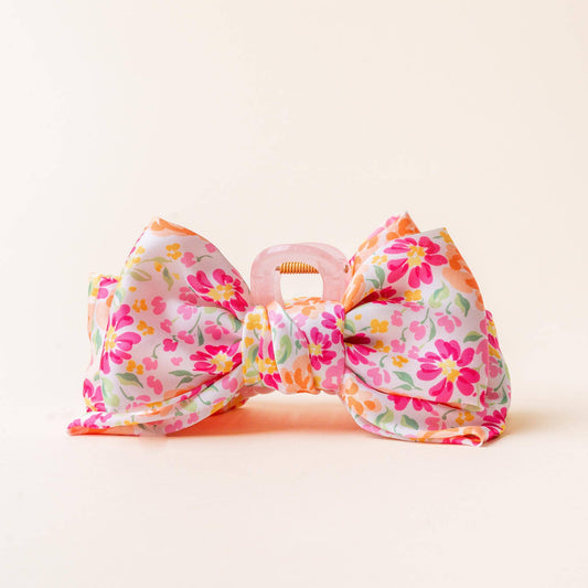 Satin Bow Claw Clip-Secret Garden Pink