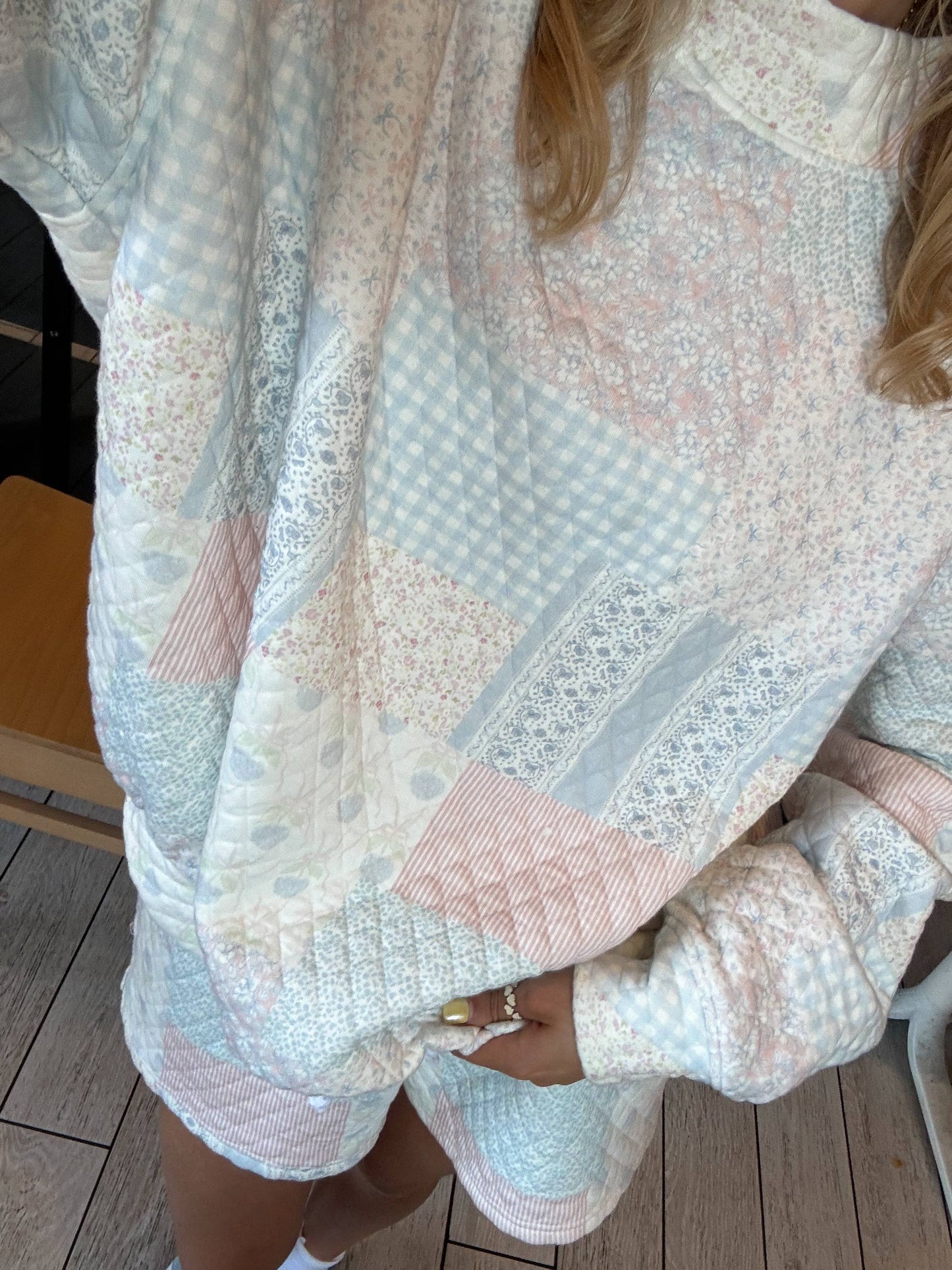 Blue Quilted Pastel Mockneck Sweatshirt
