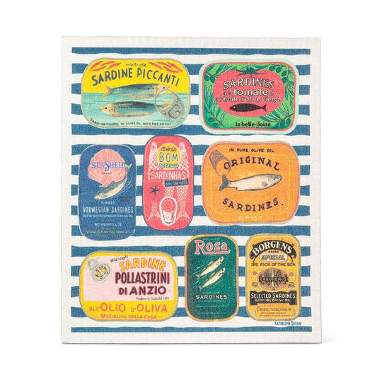 Sardine Tine On Stripes Dish Cloth