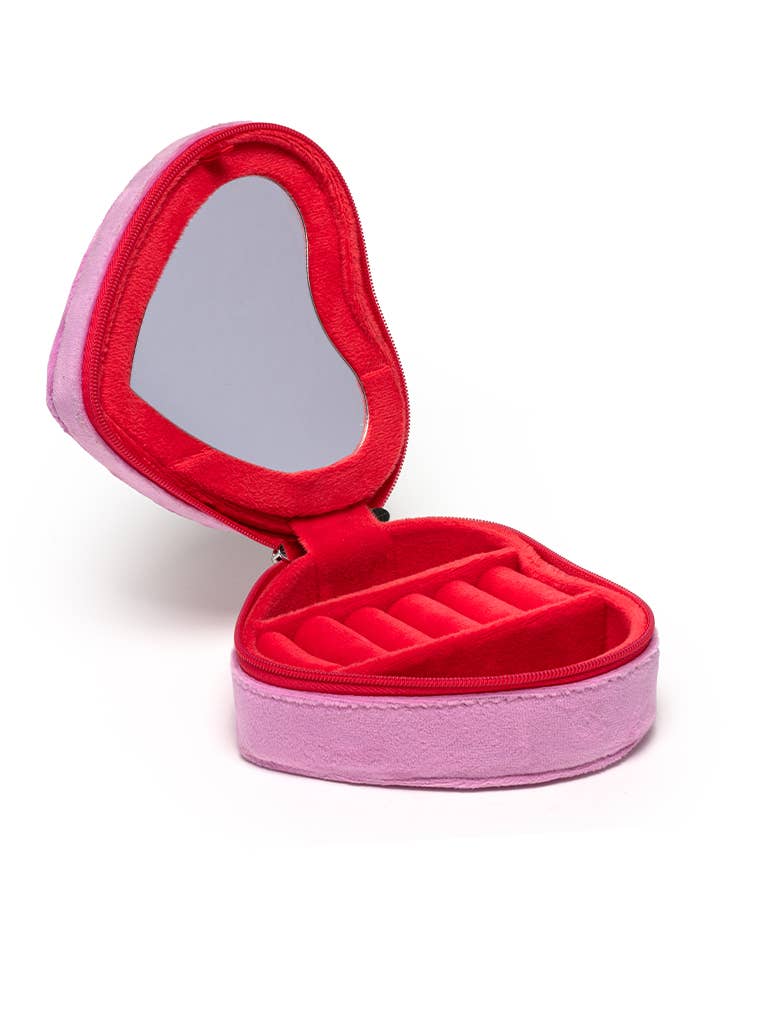 Velvet Jewelry Zip Case / Organizer - Heart Shaped w/ Bow