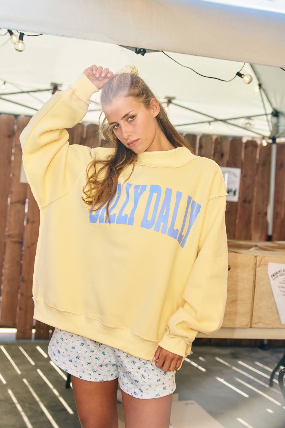 Yellow Dilly Dally Mockneck Sweatshirt