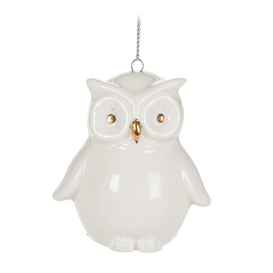 Owl Ornament White and Gold