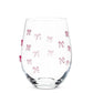 Stemless Wine Glass With Pink Bows