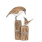 Mother and Chick Birds on Posts